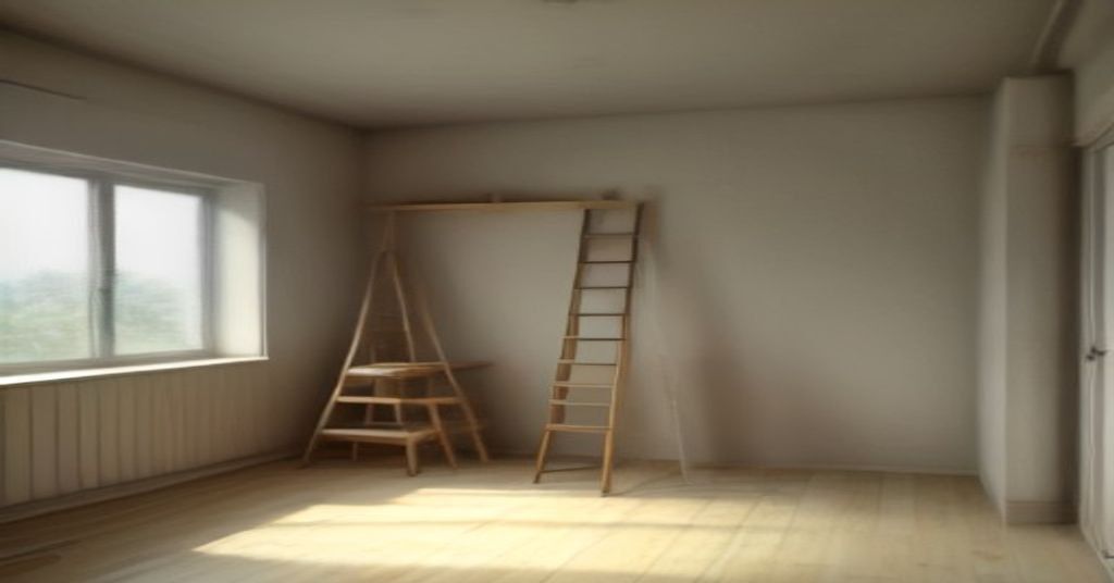 A home renovation in progress with a ladder and tools